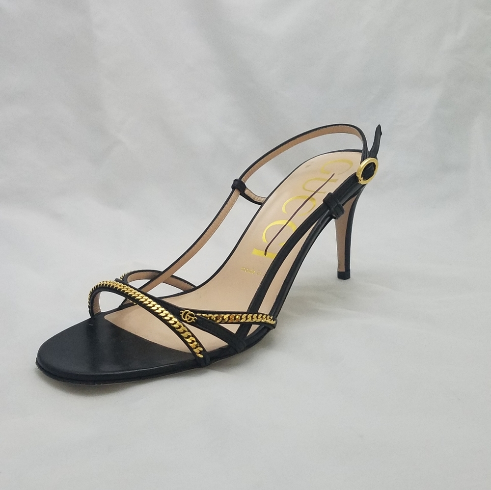 Gucci silvie logo sandals chain black 38.5 - Picture 1 of 8
